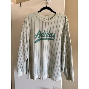 Adidas Sweatshirt Womens Large Mint Green Pinstripe Velour Logo Spellout Stripe
